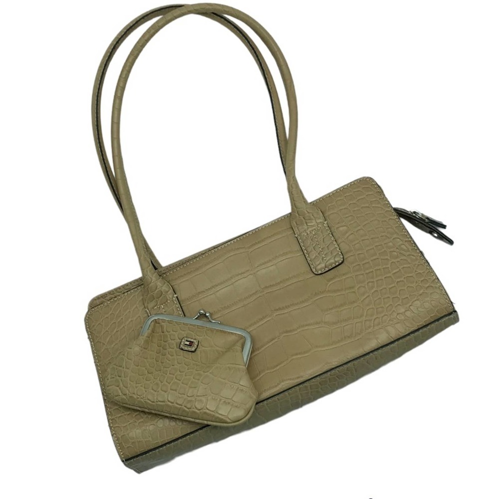 TOMMY HILFIGER  RETRO Y2K Tan Croc Embossed Shoulder Bag